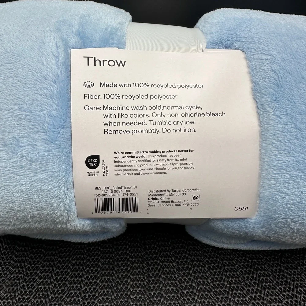 Room Essentials Light Blue Plush Throw Blanket 50x60 Fleece 100% Recycled Poly